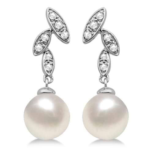 Freshwater Cultured Pearl Earrings Diamond Accents 14K W. Gold (7mm)