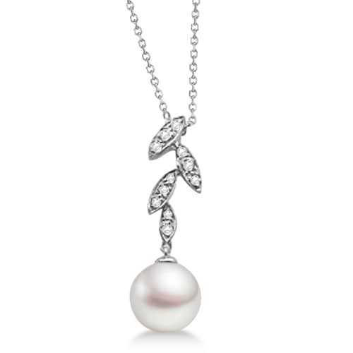 Freshwater Cultured Pearl and Diamond Pendant 14K White Gold (8mm)