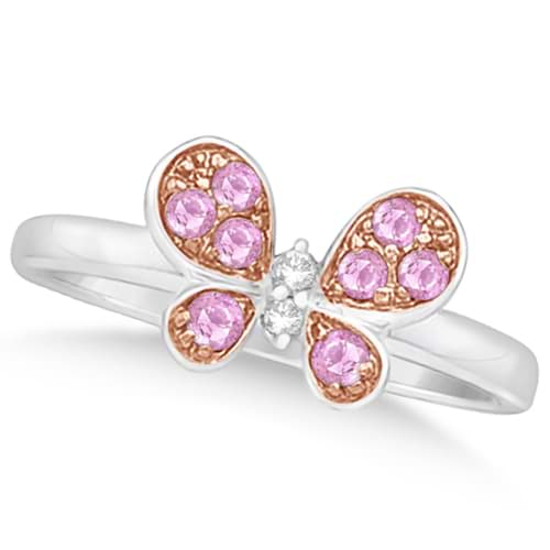 Pink Sapphire and Diamond Butterfly Ring 14k White Gold (0.32ct)