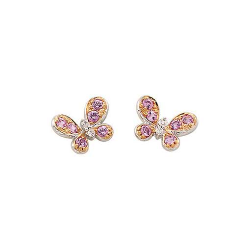 Pink Sapphire & Diamond Butterfly Earrings 14K White Gold 0.43tcw