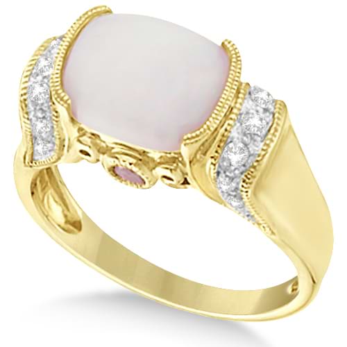 Pink Tourmaline, Diamond and Opal Ring 14k Yellow Gold (2.06ct)