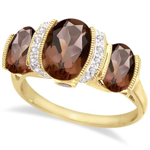 Three Stone Diamond and Smoky Quartz Ring 14kt Yellow Gold (3.20ct)