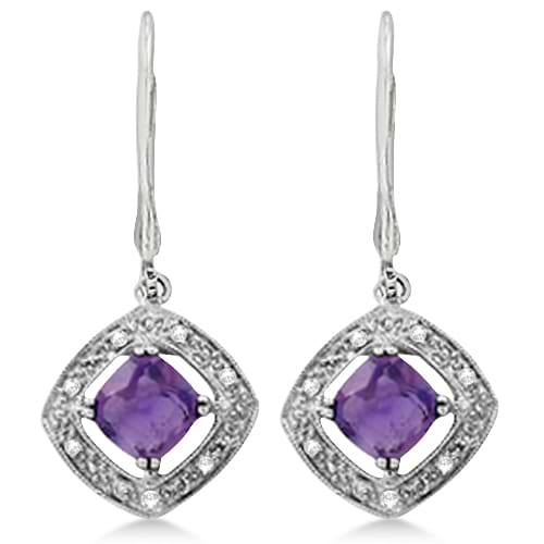 Vintage Style Diamond and Amethyst Earrings 14k White Gold (1.78ct)
