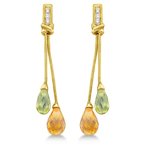 Dangle Diamond and Multi Stone Earrings 14k Yellow Gold (4.18ct)