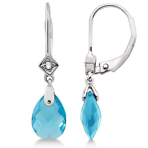 Dangle Diamond & Blue Topaz Briolette Earrings 14k White Gold (4.76ct)