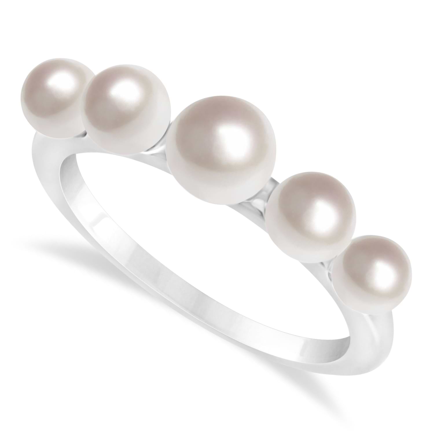 Freshwater Five Stone Pearl Ring 14k White Gold (4.0-6.0mm)