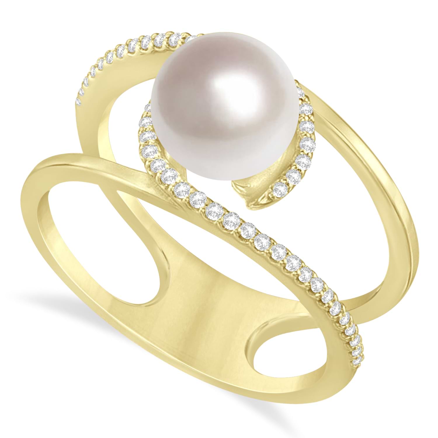 Negative Space Freshwater Pearl & Diamond Ring 14k Yellow Gold (7.5-8.0mm)