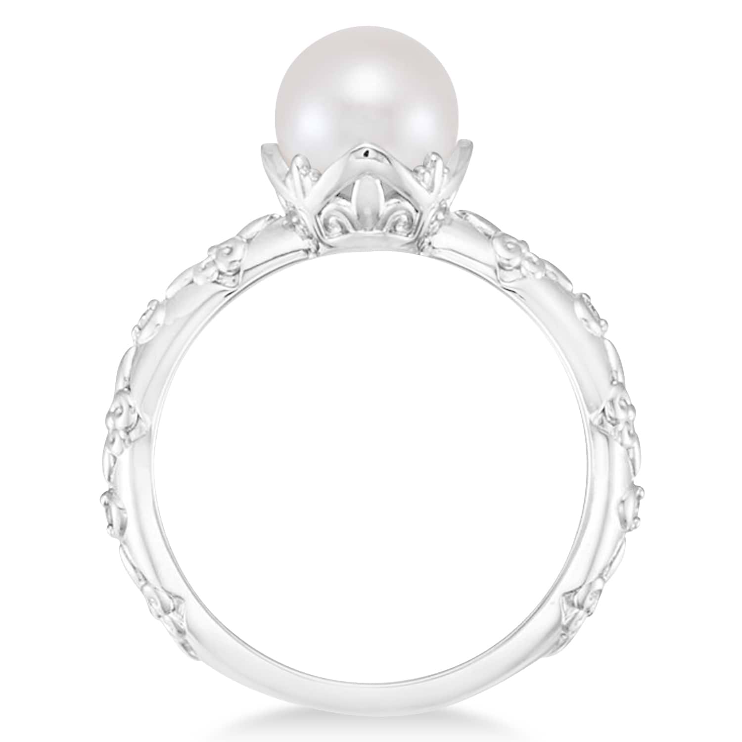 Vintage-Inspired Freshwater Pearl & Diamond Ring 14k White Gold (7.0-7.5mm)