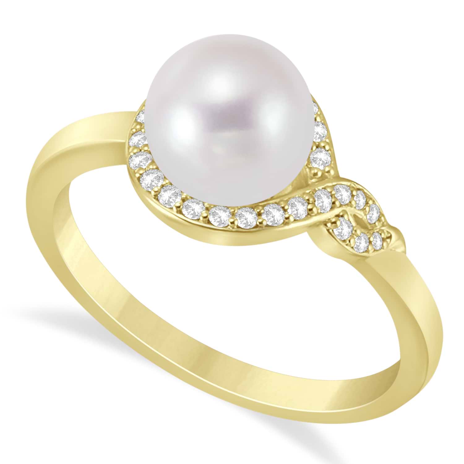 Freshwater Pearl & Diamond Bypass Ring 14k Yellow Gold (7.0-7.5mm)