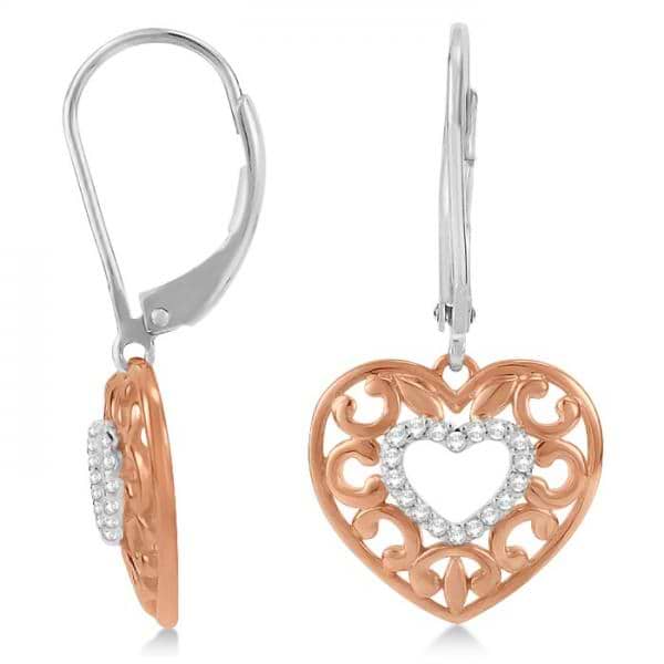 Diamond Heart Earrings in 14k Rose Gold over Sterling Silver 0.10ctw