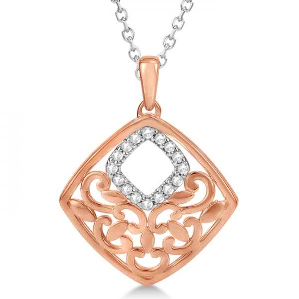 Square Diamond Pendant 14k Rose Gold over Sterling Silver 0.08ctw