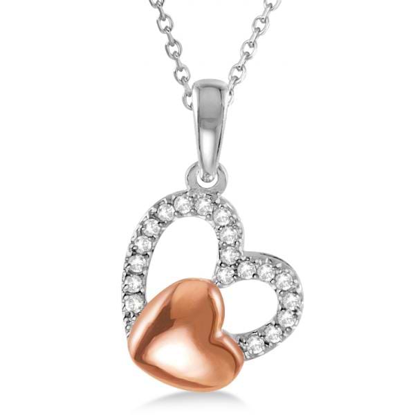 Diamond Puffed Heart Pendant 14k Rose Gold over Sterling Silver 0.15ct