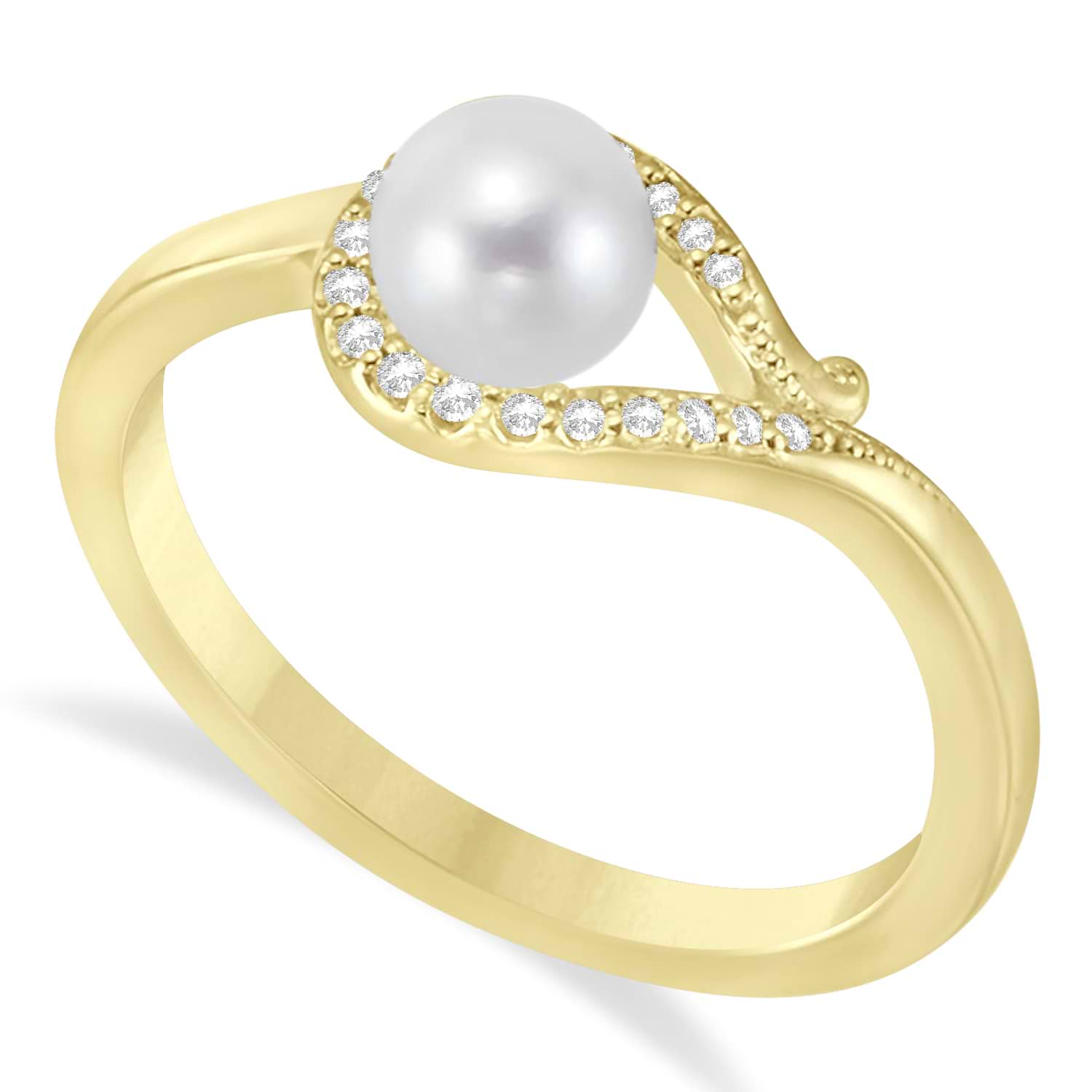 Bypass Freshwater Pearl & Diamond Ring 14k Yellow Gold (5.0-5.5mm)