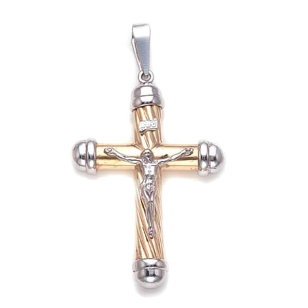 Fancy Crucifix Cross Pendant Necklace in 14k Two Tone Gold