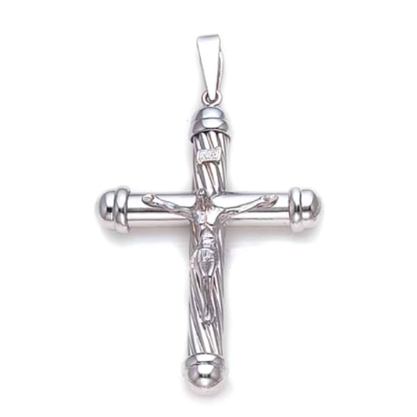 Fancy Crucifix Cross Pendant Necklace in 14k White Gold