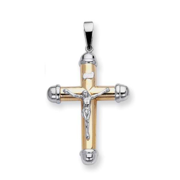 Fancy Crucifix Cross Pendant Necklace in 14k Two Tone Gold