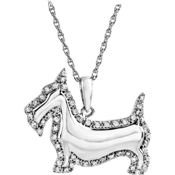 Diamond Scottish Terrier Dog Pendant Necklace Sterling Silver (0.25ct)
