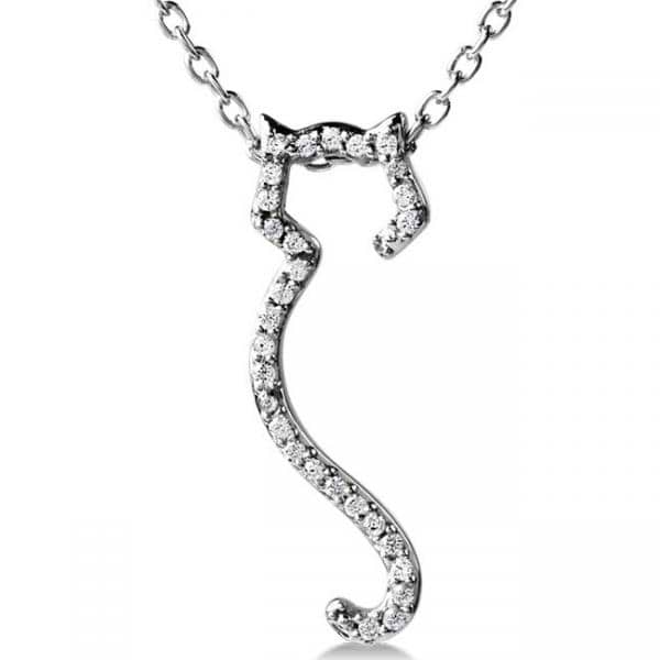Diamond Cat Silhouette Pendant Necklace Sterling Silver 0.10ct