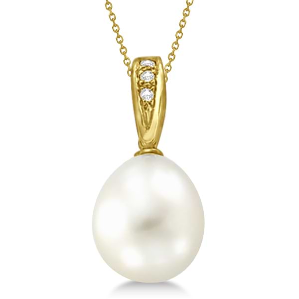 Cultured Paspaley South Sea Pearl & Diamond Pendant 14K Yellow Gold 12mm