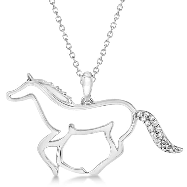 Horse Pendant Necklace with Diamond Accents Sterling Silver 0.04ct