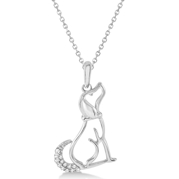 Dog Pendant Necklace with Diamond Accents Sterling Silver 0.06ct
