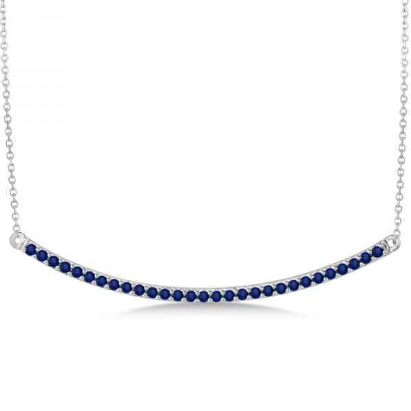 Blue Sapphire Curved Bar Necklace in 14k White Gold (0.17ct)