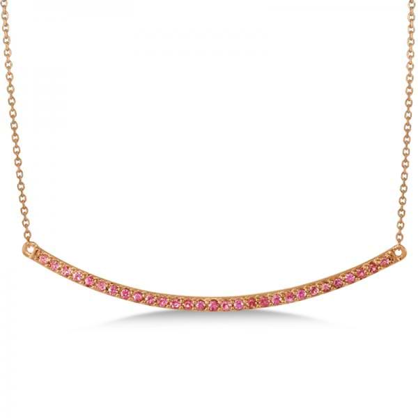 Pink Sapphire Curved Bar Necklace in 14k Rose Gold (0.17ct)