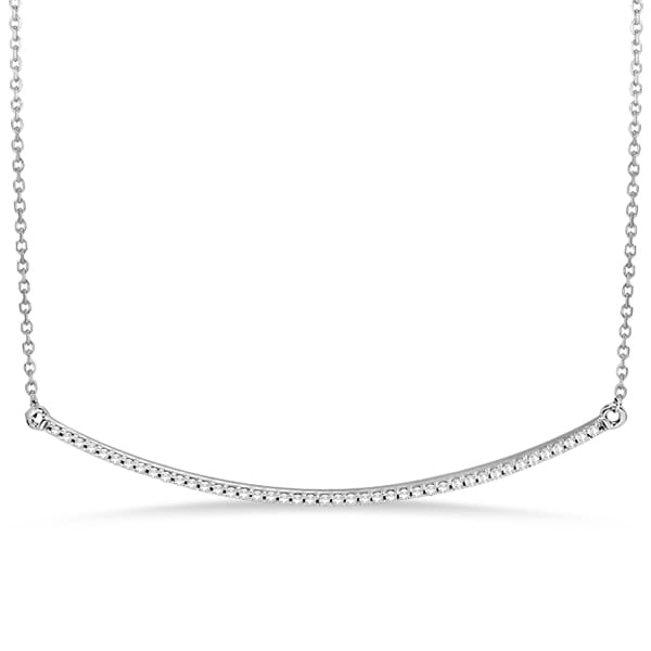 Sideways Curved Bar Diamond Pendant Necklace 14k White Gold  0.17ct