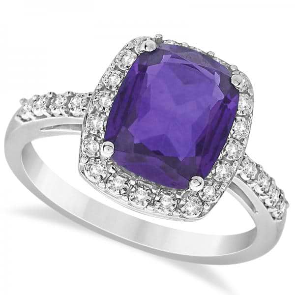 Diamond & Purple Amethyst Halo Ring 14k White Gold (2.47ct)