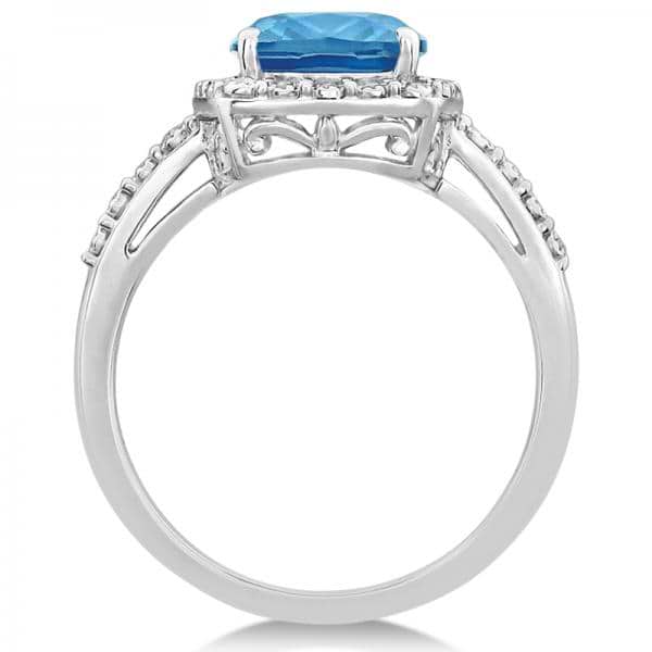 Diamond & Swiss Blue Topaz Halo Ring 14k White Gold (3.57ct)