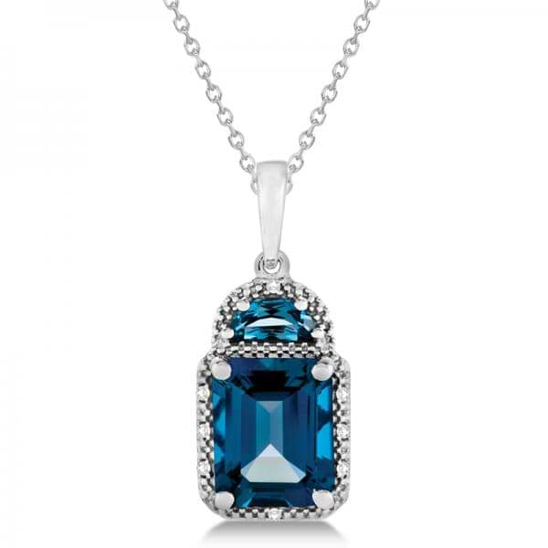 Diamond London Blue Topaz Pendant Necklace in 14k White Gold (4.16ct)