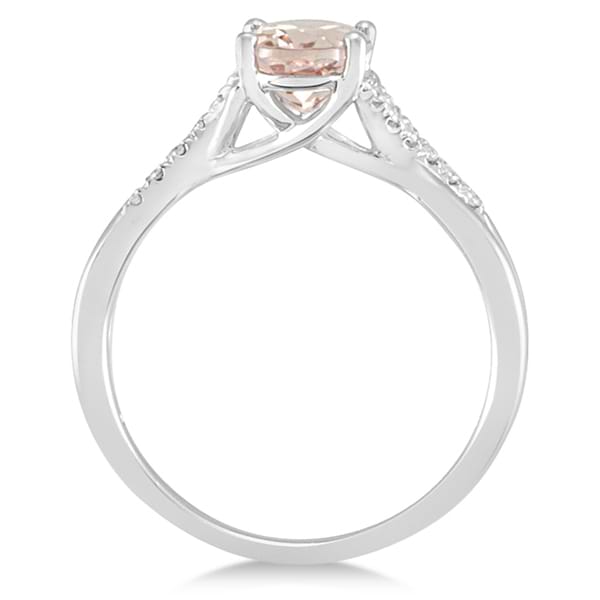 Oval Cut Morganite Engagement Ring with Diamonds 14k White Gold 1.34ct