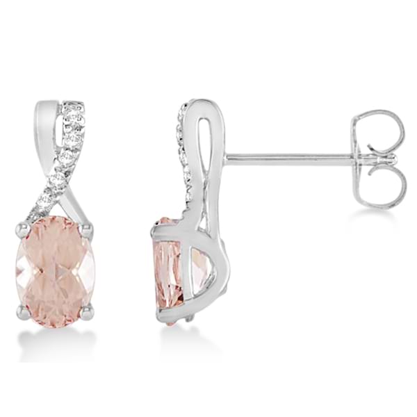 Oval Morganite Drop Earrings Diamond Accents 14k White Gold (1.71ct)
