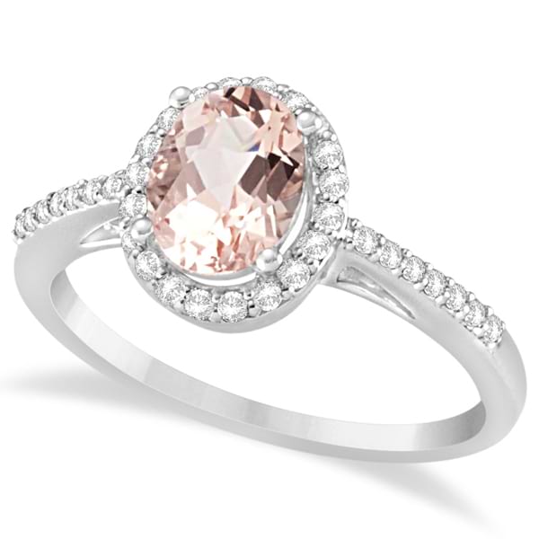 Oval Morganite Engagement Ring with Diamond Halo 14k White Gold 1.50ct
