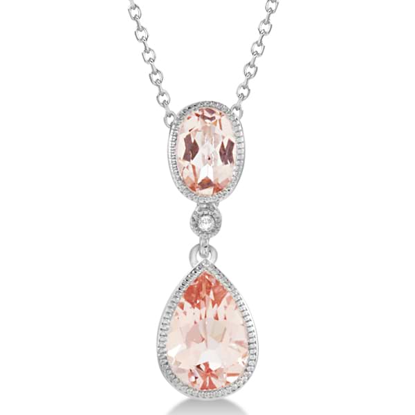 Pear and Oval Morganite Pendant Necklace 14k W Gold 1.32ct