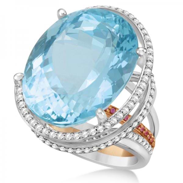 Diamond & Aquamarine Engagement Ring Platinum & 18k Rose Gold (9.63ct)