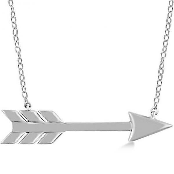 Cupid's Arrow Pendant Necklace Plain Metal 14k White Gold