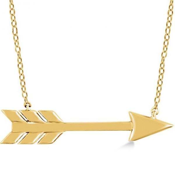 Cupid's Arrow Pendant Necklace Plain Metal 14k Yellow Gold