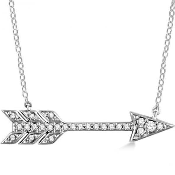 Cupid's Arrow Pendant Necklace Diamond Accented 14k White Gold 0.11ct