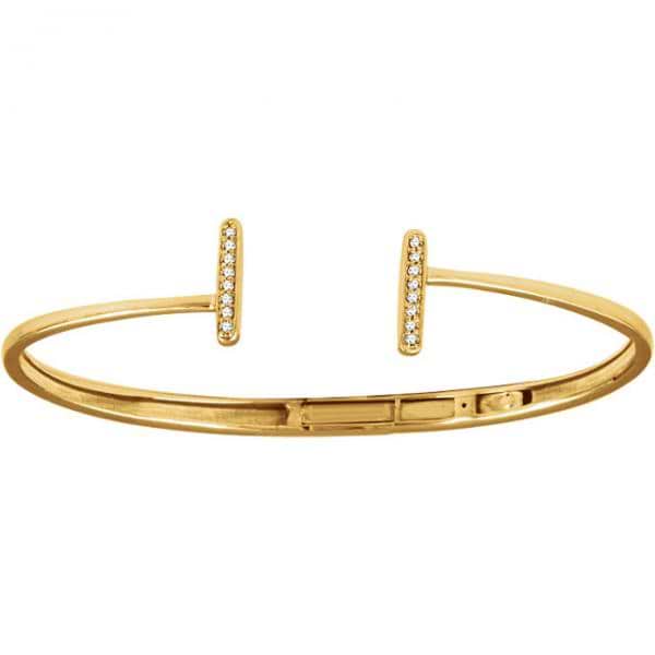 Diamond Accented Bar Hinged Cuff T Bracelet 14k Yellow Gold (0.17ct)