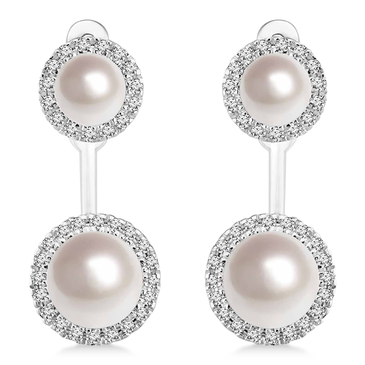 Freshwater Pearl & Diamond Earrings 14k White Gold (4.0-5.3mm)
