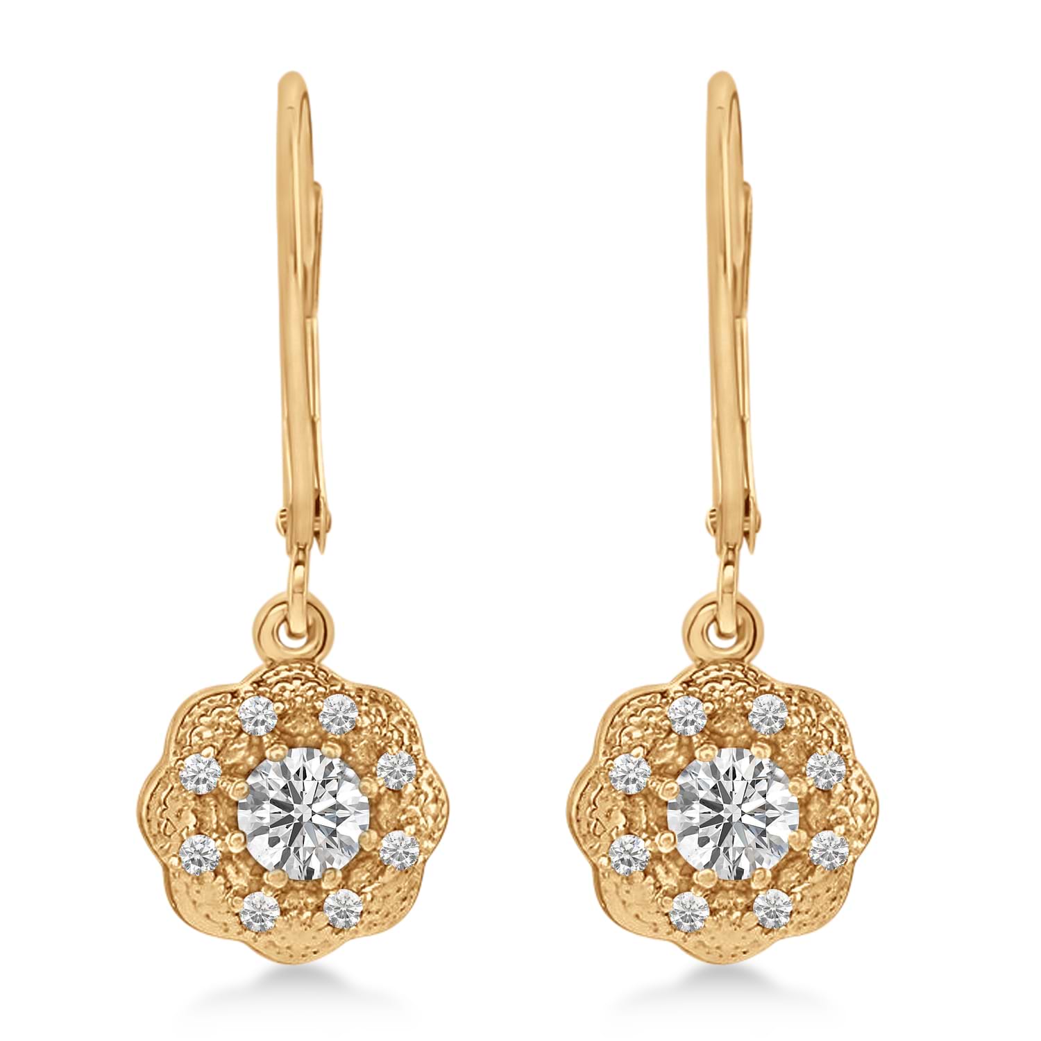 Moissanite & Diamond Leverback Floral Earrings 14k Rose Gold (0.64 ctw)