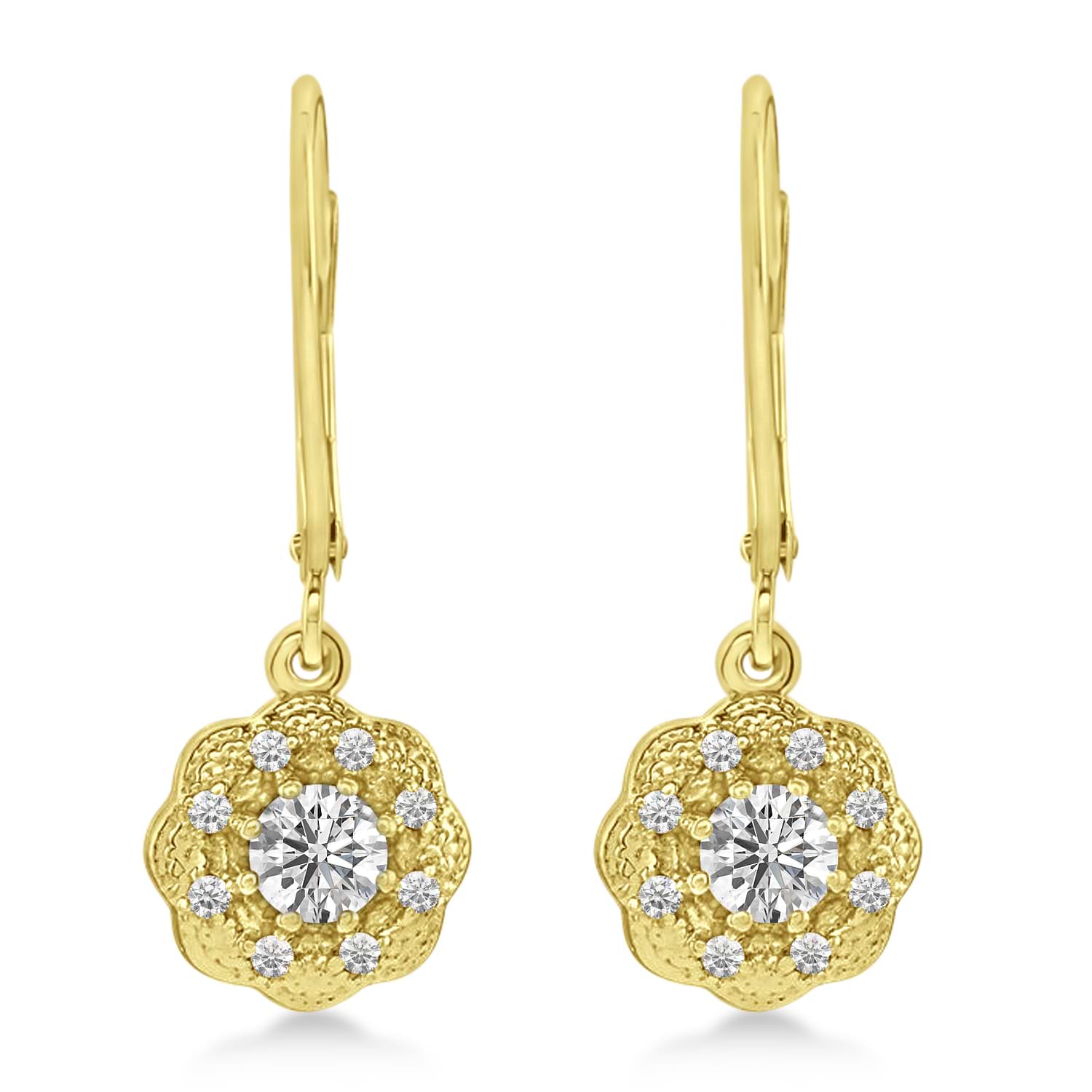 Moissanite & Diamond Leverback Floral Earrings 14k Yellow Gold (0.64 ctw)
