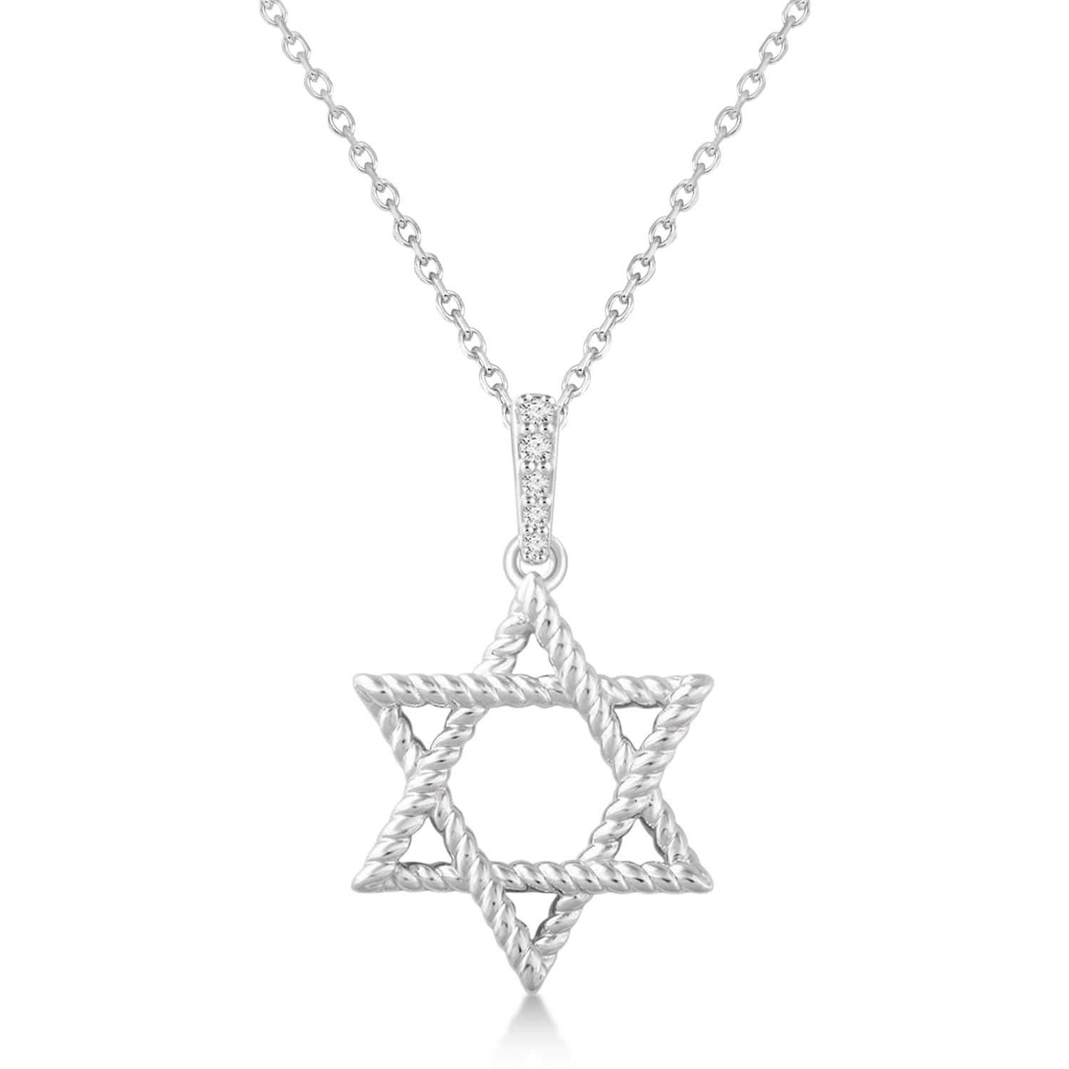 Natural Diamond Jewish Star of David Pendant Necklace 14K White Gold (0.025ct)