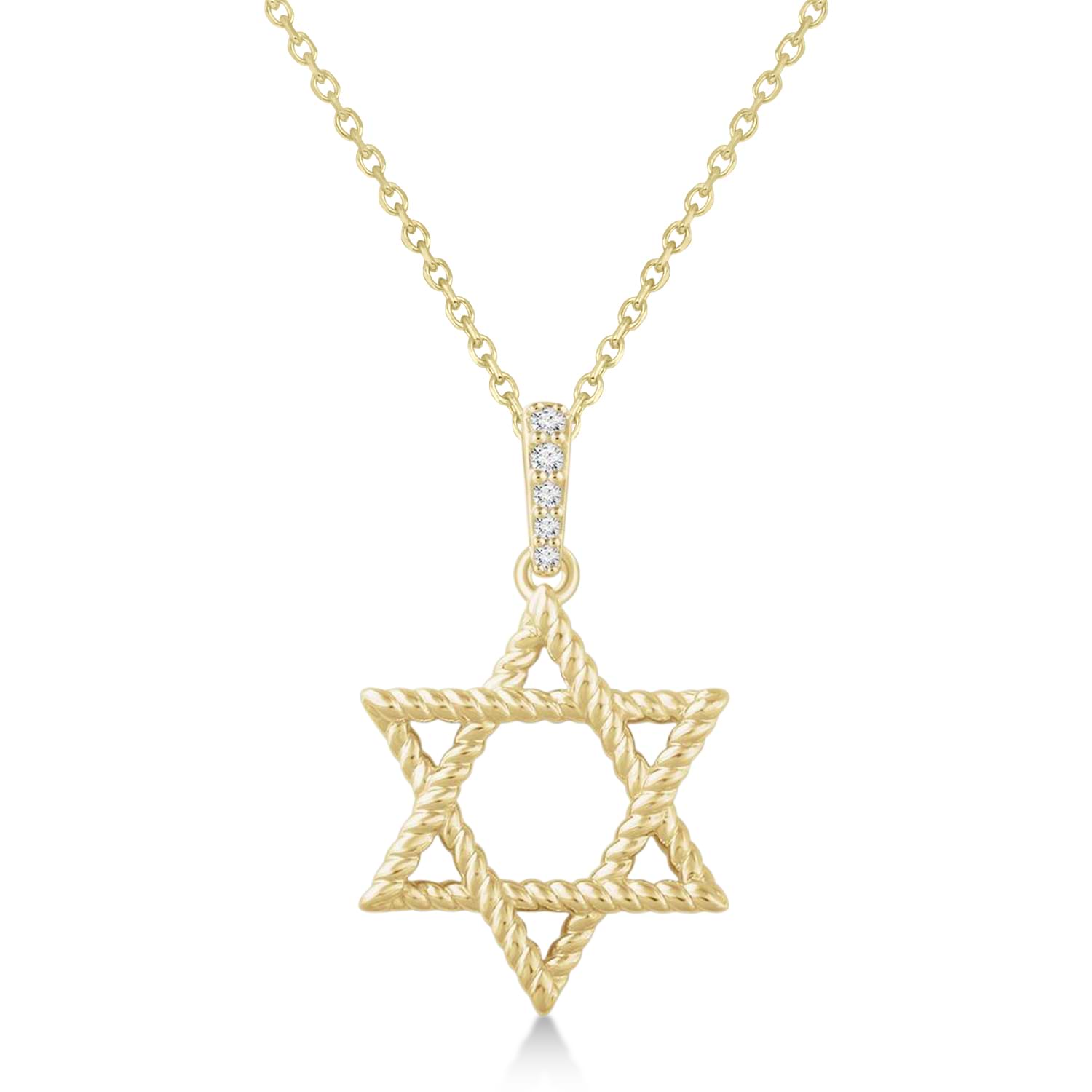 Natural Diamond Jewish Star of David Pendant Necklace 14K Yellow Gold (0.025ct)