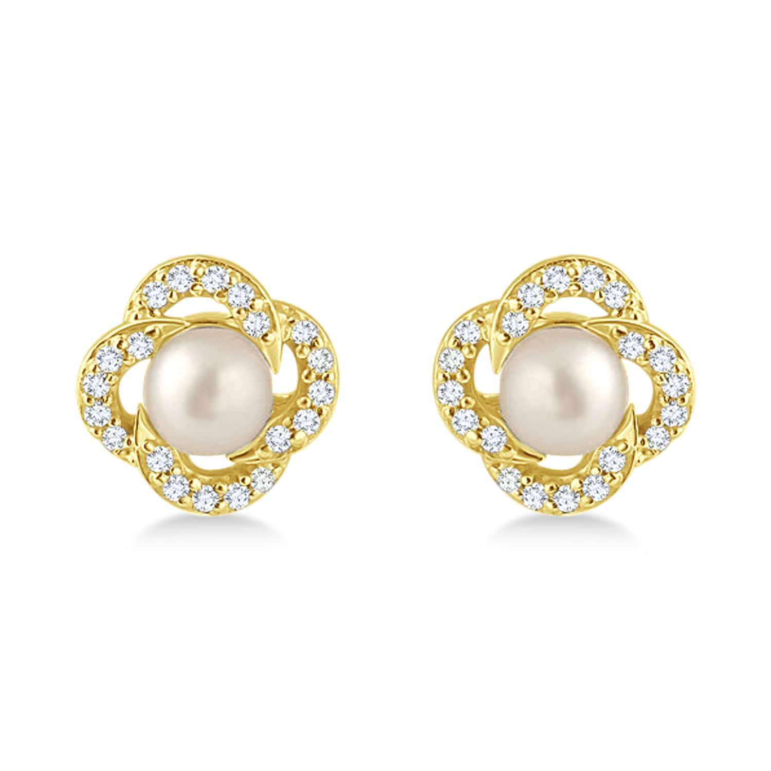 Diamond Accent Halo Cultured Freshwater Pearl Earrings 14k Yellow Gold (0.15ct)