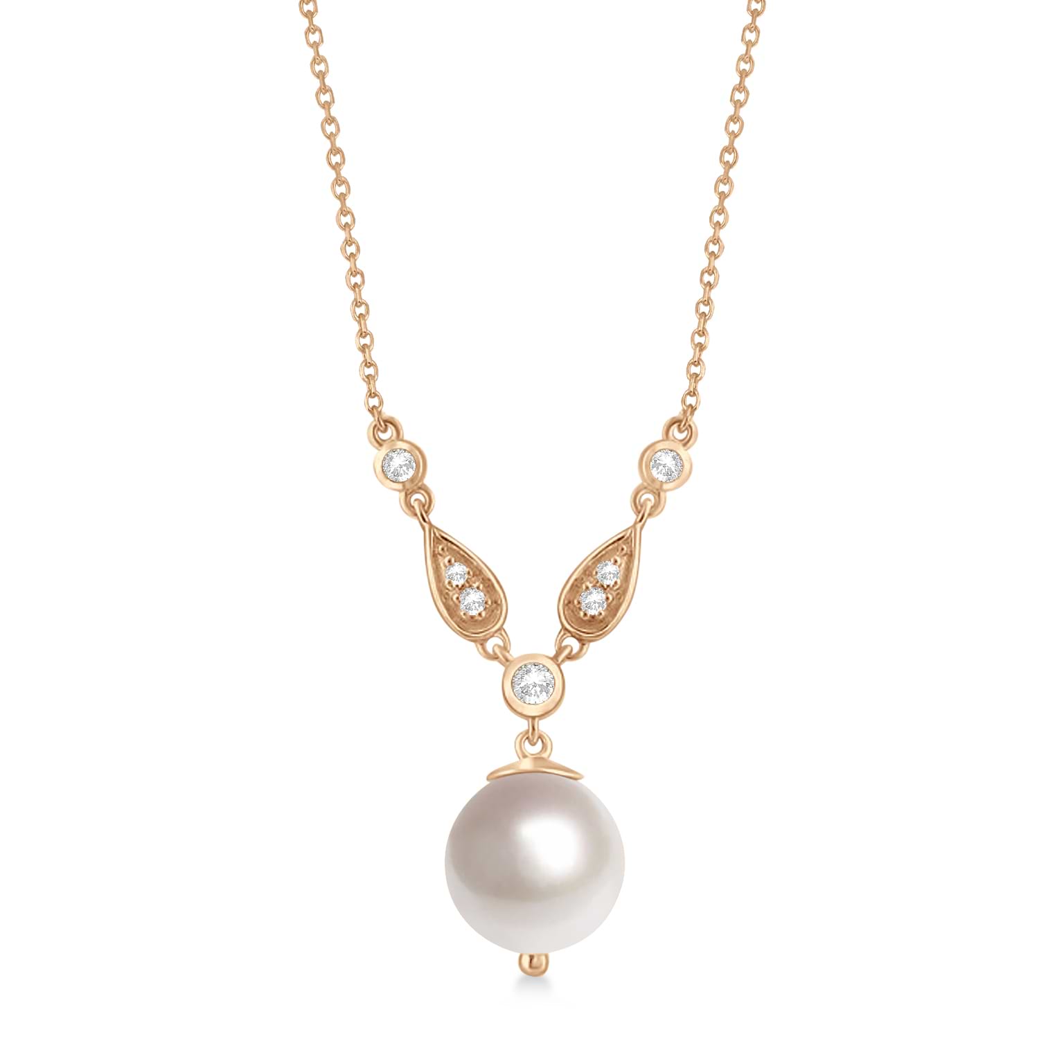 Freshwater Pearl & Diamond Accented Necklace 14k Rose Gold (10mm)