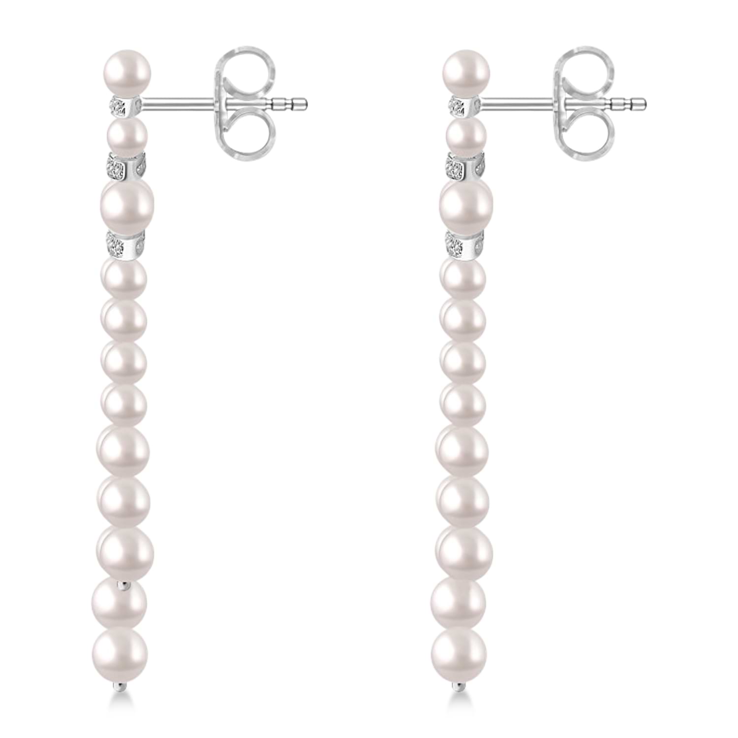 Diamond Accented Cultured Freshwater Pearl Dangle Earrings 14k White Gold (0.26ct)
