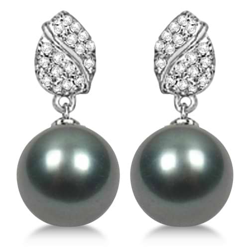 Grey Tahitian Cultured Pearl & Diamond Earrings 14K White Gold (12mm)