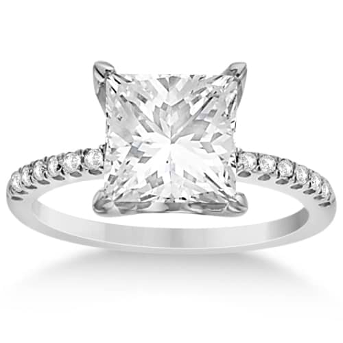Princess Cut Moissanite & Diamond Engagement Ring 14K W. Gold (3.17ct)